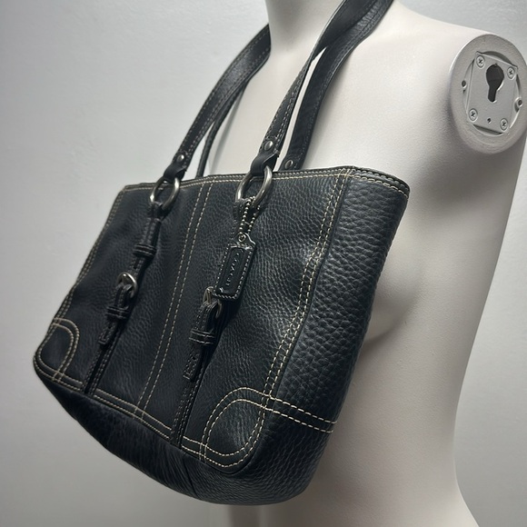 Coach Chelsea Purse Tote Handbag Pebbled Leather Black Silver Large Bag F12339 - Picture 5 of 9